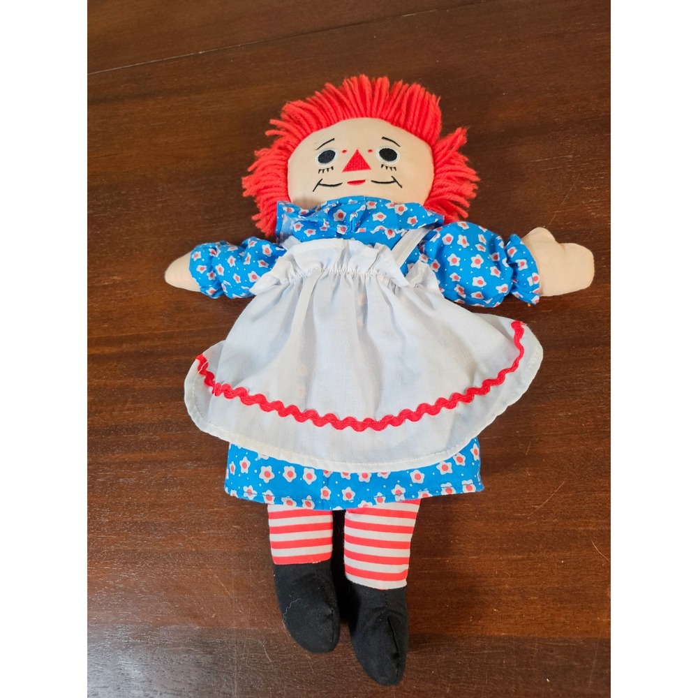 Raggedy Ann Plush Doll 12 Inch Blue Red White Floral Rag Doll Vintage Style